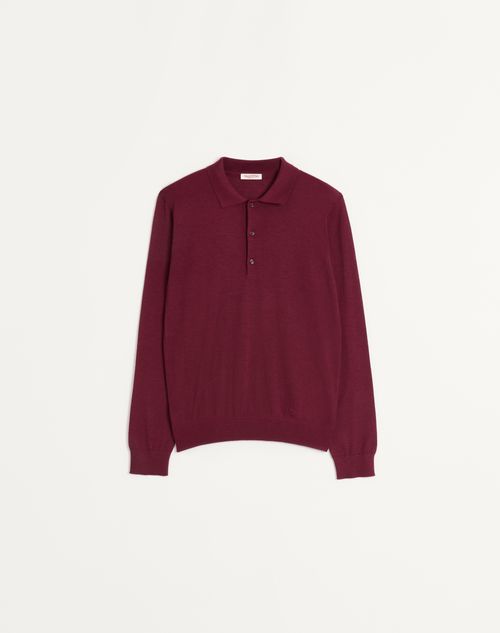 Valentino - Long-sleeve Cashmere And Silk Polo Shirt With Vlogo Signature Embroidery - Rubin - Man - Knitwear
