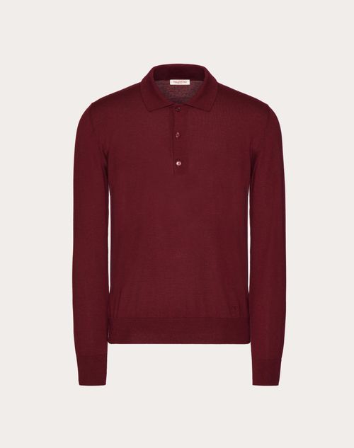 Valentino - Long-sleeve Cashmere And Silk Polo Shirt With Vlogo Signature Embroidery - Rubin - Man - Knitwear