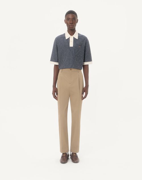 Valentino - Valentino Viscose T-shirt With Striped Vlogo Embroidery - Navy/butter - Man - T-shirts And Sweatshirts