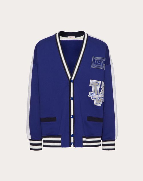 Valentino - Cotton Cardigan With Valentino And V Crew Patches - Cobalt - Man - Man Ready To Wear Sale