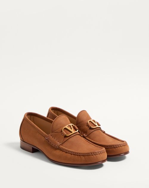 Valentino Garavani - Vlogo Signature Deerskin Suede Loafer - Tobacco - Man - Loafers & Oxford