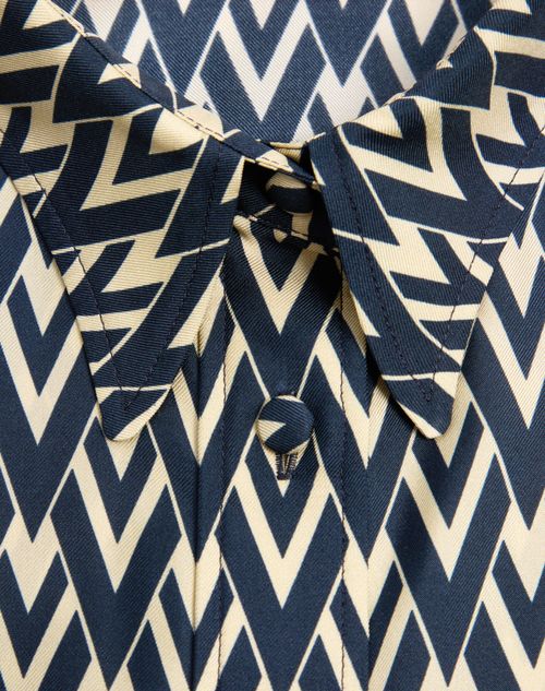Valentino - Toute La V Twill Shirt - Night/cream - Woman - Shirts And Tops