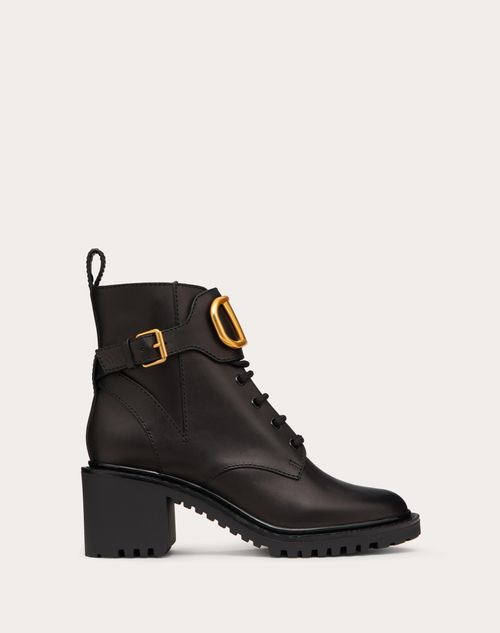 Valentino Garavani - Vlogo Signature Calfskin Combat Boot 70 Mm - Black - Woman - Boots&booties - Shoes