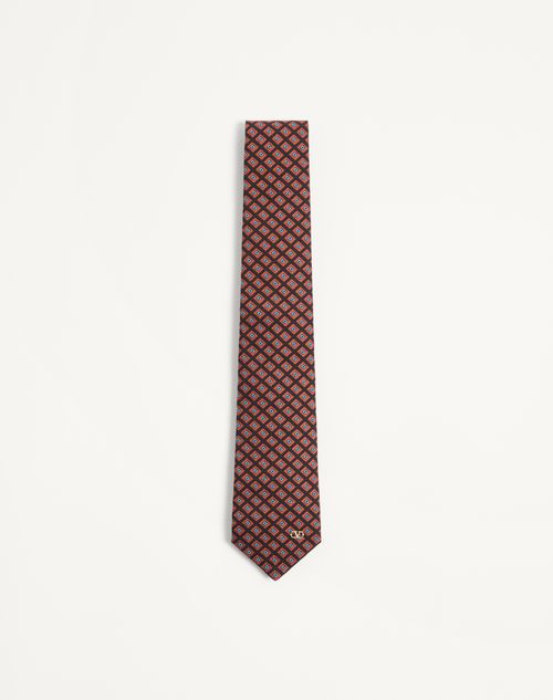 Valentino Garavani - Corbata Valentie De Jacquard De Algodón Con Patrón Chamber Y Vlogo Signature - Negro/naranja - Hombre - Accesorios Suaves