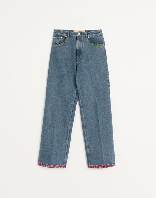 Valentino - プリントボーダー付きデニム パンツ - ブルー - メンズ - デニム