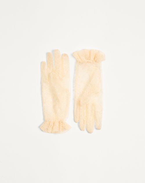 Valentino Garavani - Vlogo Signature Lace Gloves - Butter/gold - Woman - Hats And Gloves