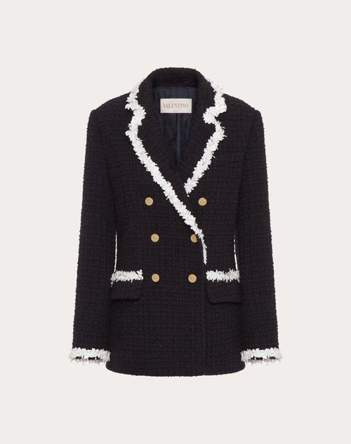 Valentino - Blazer De Plain Tweed Con Bordado - Navy/marfil - Mujer - Abrigos Y Chaquetas