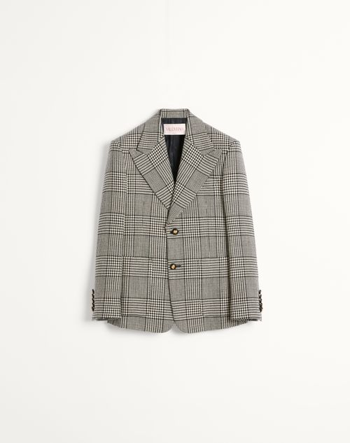 Valentino - Single-breasted Wool Jacket With Check Pattern On Houndstooth - Ivory/black - Man - Shelf - Mrtw - Formalwear - W1