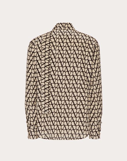 Valentino - Silk Shirt With Neck Tie And All-over Toile Iconographe Print - Beige/black - Man - Man