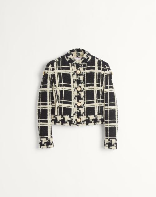 Valentino - Caban In Macro Check Tweed - Black/ivory - Woman - Jackets And Blazers