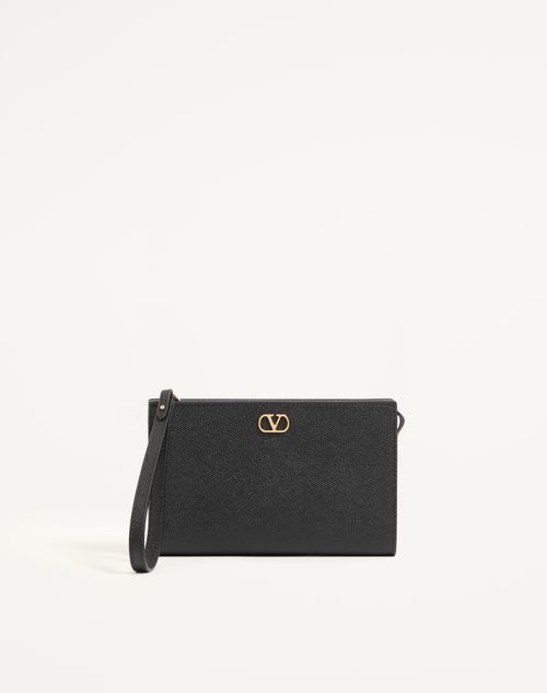 Valentino Garavani - Pouch Vlogo Signature Valentino Garavani In Vitello Granato - Nero - Uomo - Clutches E Pouch
