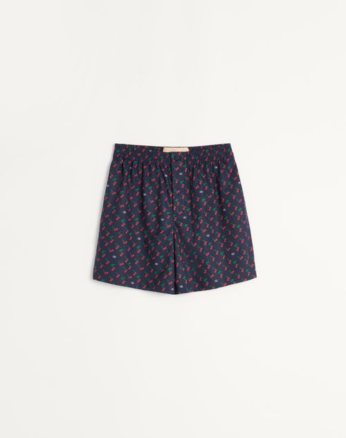 Valentino - Cotton Poplin Bermuda Shorts With Cherryfic Print - Blue - Man - Trousers And Shorts