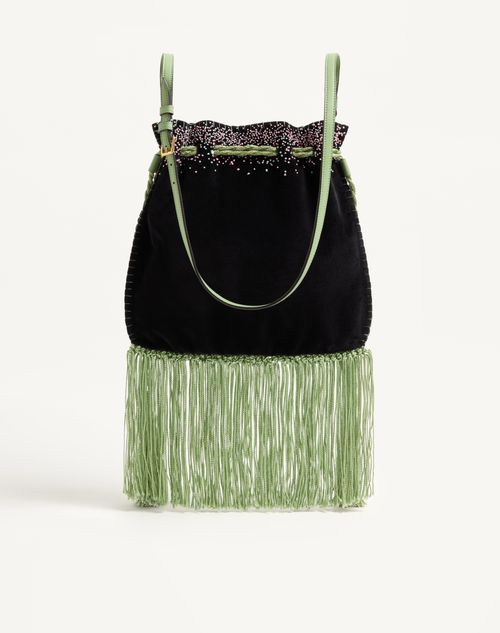 Valentino Garavani - Valentino Garavani Nellcôte Alice Embroidered Bag With Fringes - Black/multicolor - Woman - Shoulder Bags