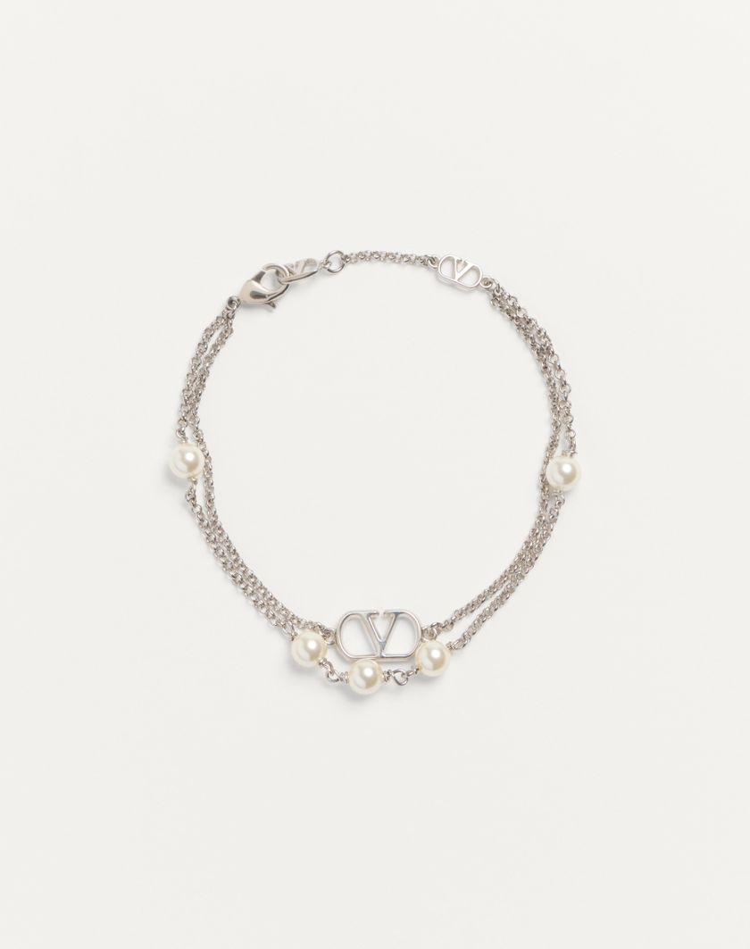 Valentino Handbags Bracciale Vlogo Signature In Metallo E Perle Swarovski® per Donna in Palladio/crystal | Valentino IT