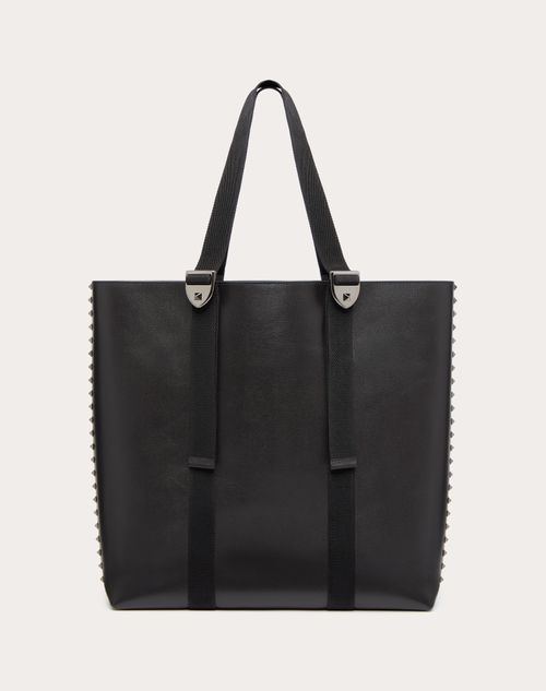 ヴァレンティノ ガラヴァーニ ロックスタッズ グレインカーフスキン ショッピングバッグ for メンズ インチ ブラック | Valentino JP
