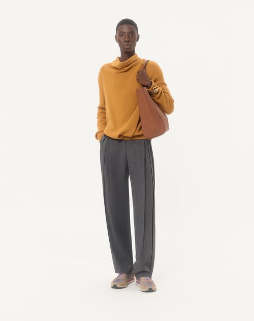 Valentino - Valentino Cashmere Sweater With Draped High Collar - Ochre - Man - Knitwear