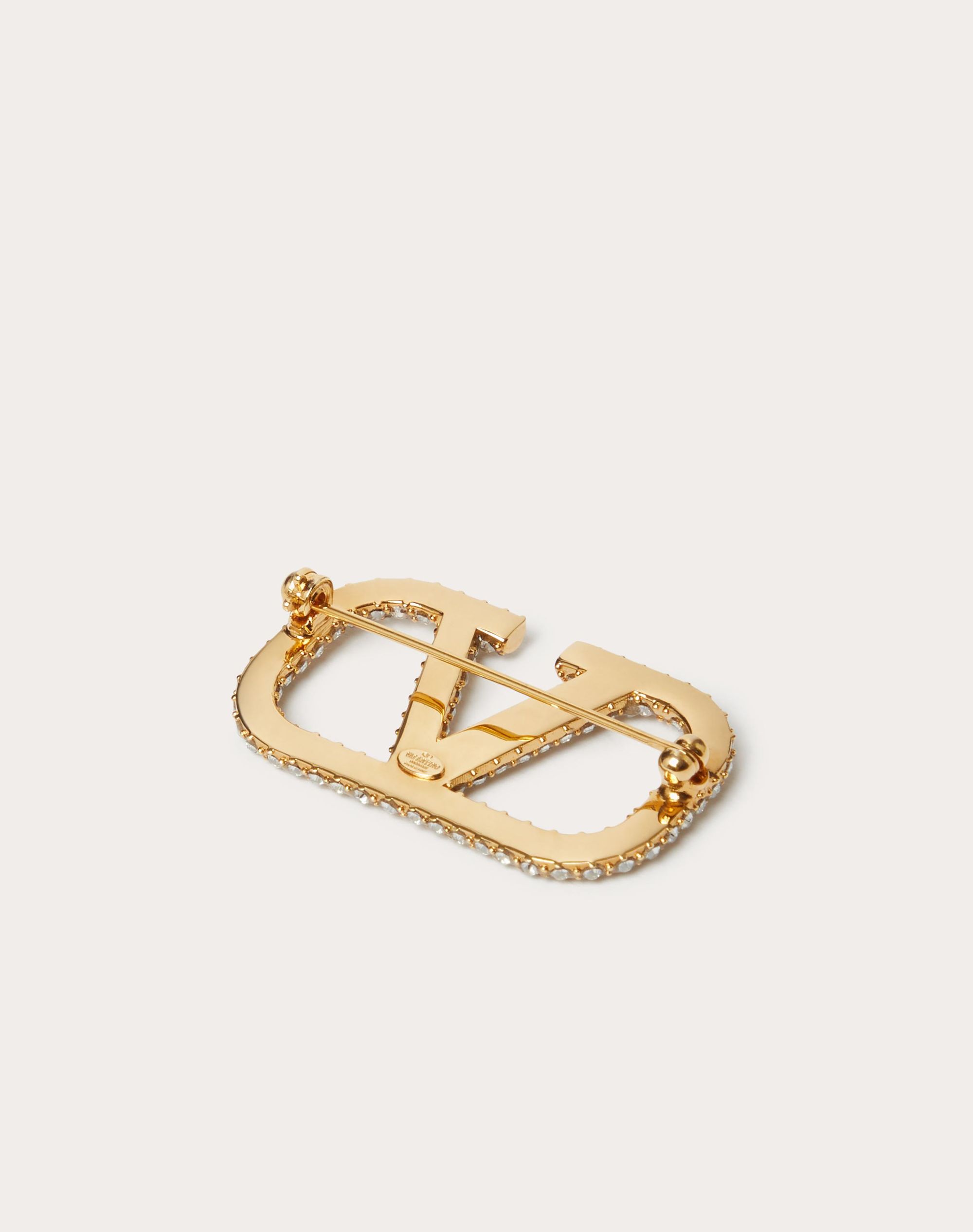 Vlogo Signature Metal Brooch With Swarovski Crystals for Woman in Gold Valentino US