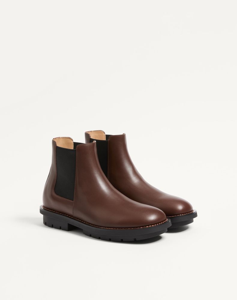 Valentino Garavani Urbie Calfskin Ankle Boot Man Bark Brown 42.5