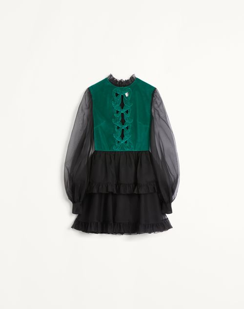 Valentino - Short Embroidered Organza Dress - Black/green - Woman - Dresses