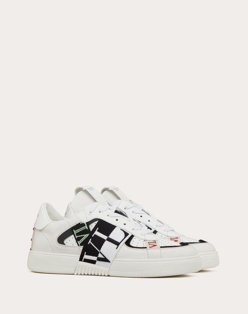 Valentino Garavani - Vl7n Low-top In Banded Calfskin Sneaker - White/black/mint/ruby - Man - Trainers