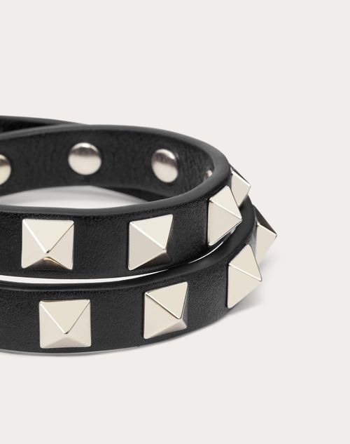 Valentino Garavani - Rockstud Calfskin Double-strap Bracelet - Black - Woman - Jewelry