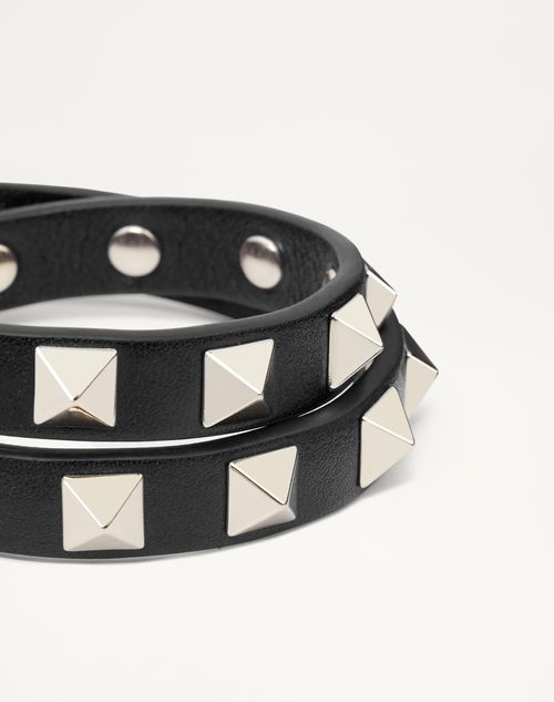 Valentino Garavani - Rockstud Calfskin Double-strap Bracelet - Black - Woman - Jewelry