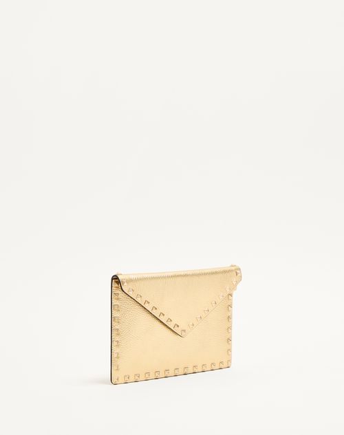 Valentino Garavani - Rockstud Laminated Grainy Calfskin Clutch Bag - Antique Brass - Woman - Valentino Garavani Rockstud