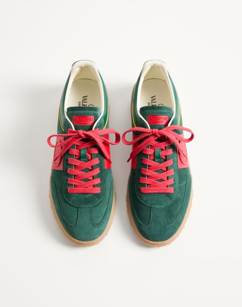 Valentino Garavani - Upvillage Low Top Trainer In Split Leather And Calfskin Nappa Leather - Green/red - Man - Man