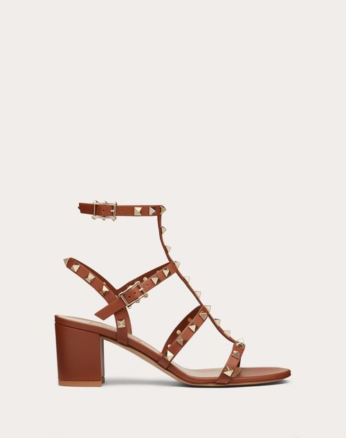 Valentino Garavani - Rockstud Calfskin Ankle Strap Sandal 60 Mm - Saddle Brown - Woman - Rockstud Sandals - Shoes