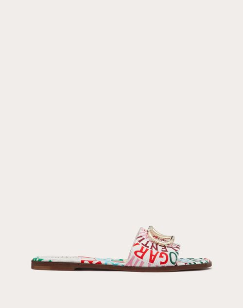 Valentino Garavani - Valentino Garavani Escape
slide Sandal In Canvas With Valentino Loop Print - Multicolor - Woman - Vlogo Signature - Shoes