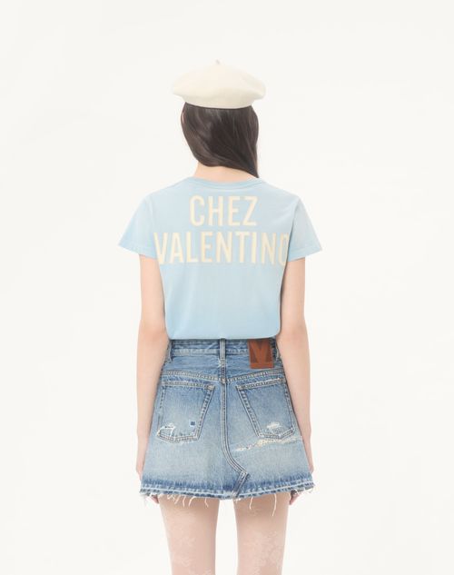 Valentino - Bedrucktes T-shirt Aus Baumwolle - Himmelblau - Frau - T-shirts & Sweatshirts