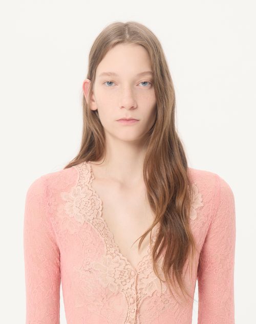 Valentino - Stretch Lace Cardigan - Pink - Woman - Shirts & Tops