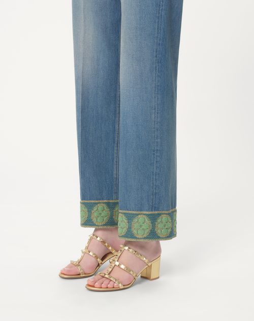 Valentino Garavani - Rockstud Slide Sandal In Laminated Nappa 60mm - Antique Brass - Woman - Sandals