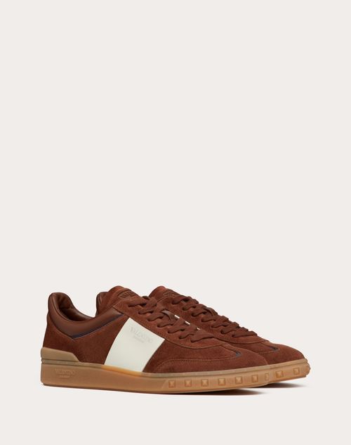 Valentino Garavani - Upvillage Low Top Trainer In Split Leather And Calfskin Nappa Leather - Chocolate/ivory - Man - Sneakers
