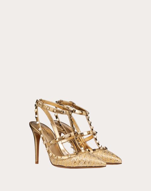 Rockstud Raffia With Straps 100mm for in Gold | Valentino US