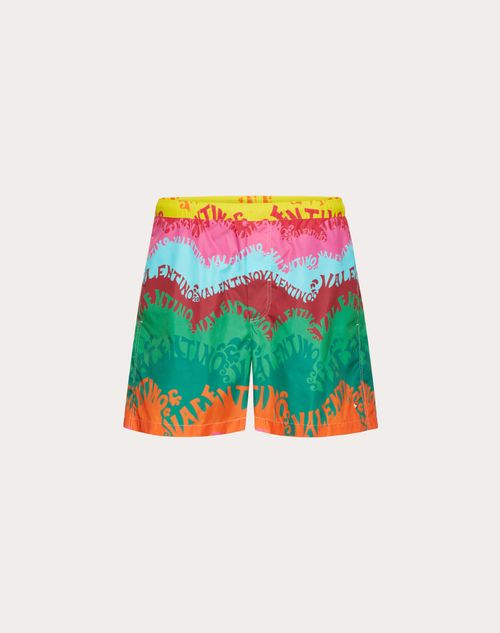 Valentino - Valentino Waves Multicolor Print Nylon Swimsuit - Multicolor - Man - Beachwear