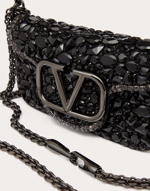 Black Locò small crystal-embellished leather bag, Valentino Garavani