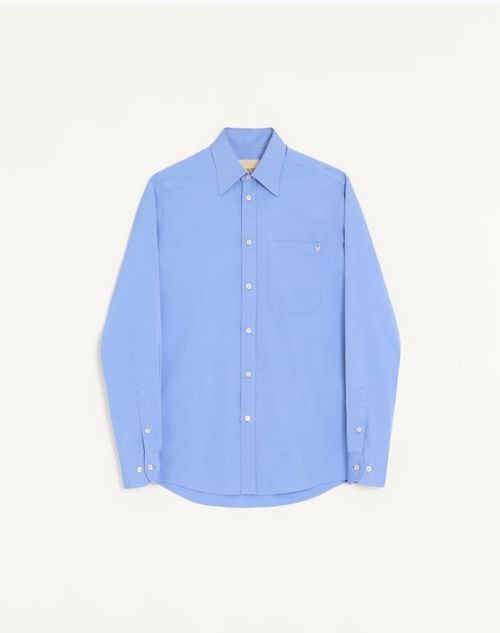 Valentino - Valentino Oxford Cotton Shirt With Vgold - Light Blue - Man - Shirts