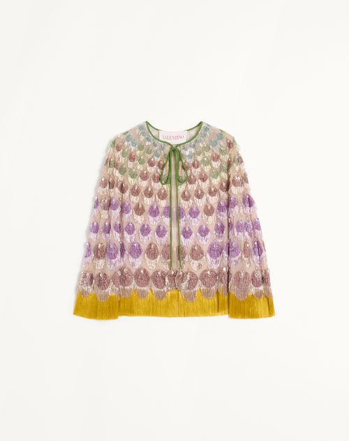 Valentino - Embroidered Organza Cape - Poudre/multicolour - Woman - Coats And Outerwear