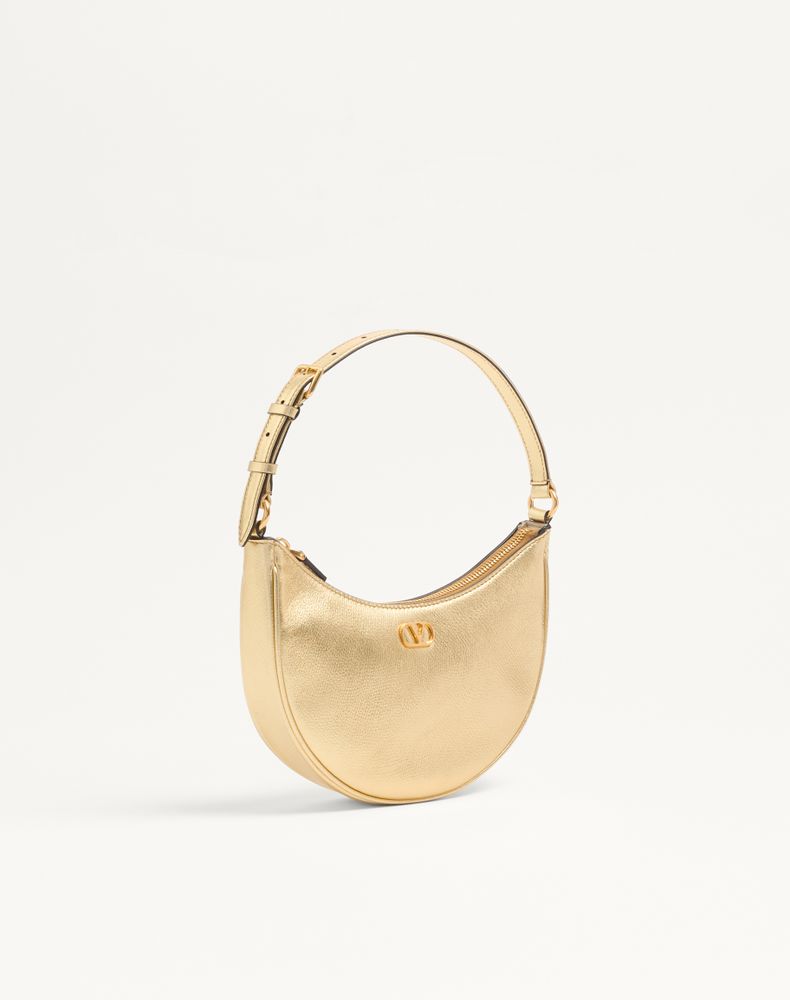 Valentino Garavani Vlogo Signature Mini Hobo Bag In Laminated Grainy Calfskin Woman Antique Brass Uni