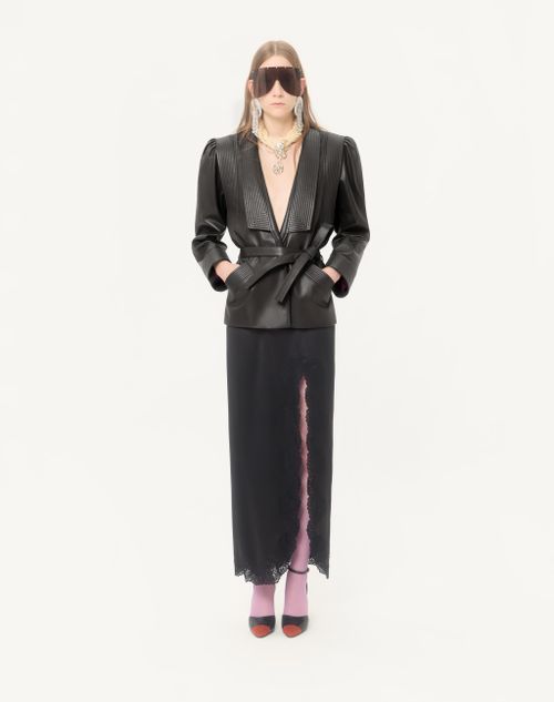 Valentino - Langer Rock Aus Crêpe-satin Mit Spitze - Schwarz - Frau - Röcke