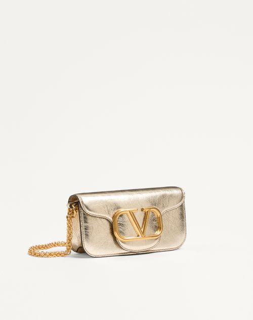 Valentino Garavani - Kleine Valentino Garavani Locò Schultertasche Aus Metallic-kalbsleder
 - Platin - Frau - Schultertaschen