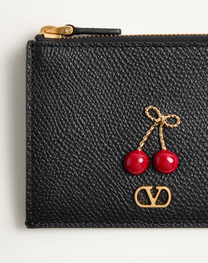 Valentino Garavani Cherryfic Grainy Calfskin Cardholder Woman Black Uni