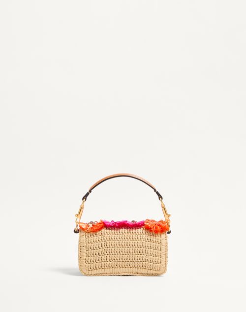 Valentino Garavani - BOLSO PEQUEÑO DE HOMBRO VALENTINO GARAVANI LOCÒ DE RAFIA CON FLORES TRIDIMENSIONALES Y CUENTAS - Natural/rojo - Mujer - Bolsos De Hombro