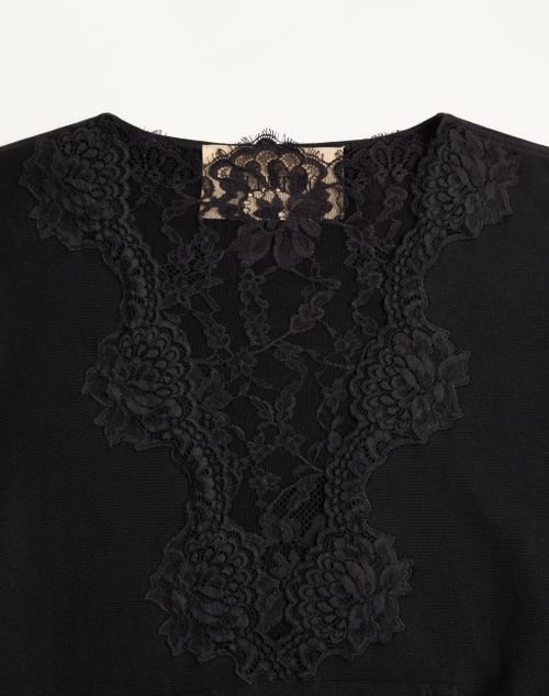 Valentino - レース コットンジャージー スウェットシャツ - ブラック - ウィメンズ - Tシャツ & スウェット