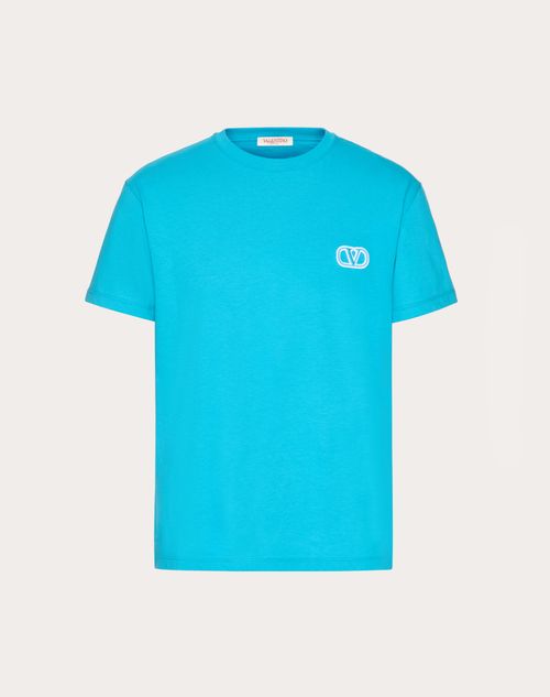 Valentino - T-shirt In Cotone Con Patch Vlogo Signature - Sky Blue - Uomo - Abbigliamento