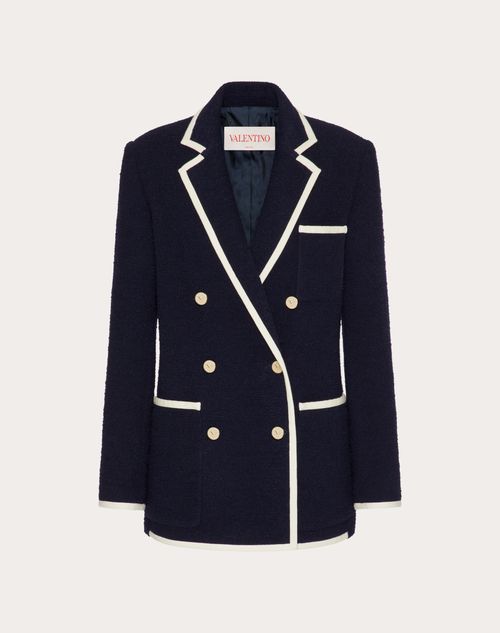 Valentino - Blazer In Light Wool Tweed - Navy - Donna - Giacche E Caban