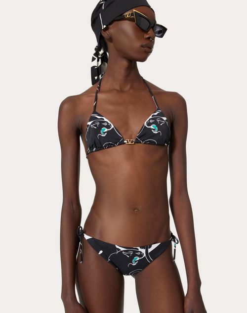 Panther Lycra Bikini for Woman in Black/white/green Valentino US