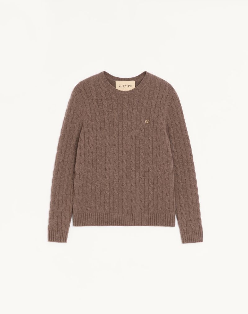 Pull Cachemire Torsades VLogo Marron — Valentino
