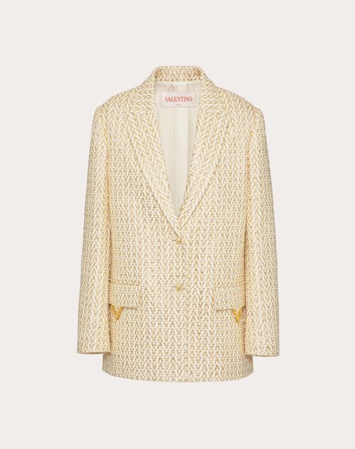 Valentino - Boucle' Optical Valentino Gold Blazer - Ivory/gold - Woman - Jackets And Blazers
